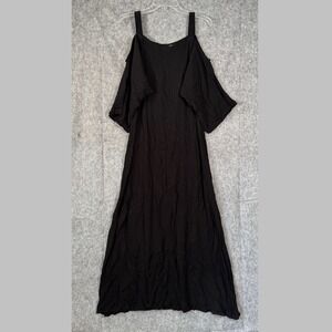 Soft Surroundings Maxi Dress Womens Medium Black Cold Shoulder Witchy Fairy Goth